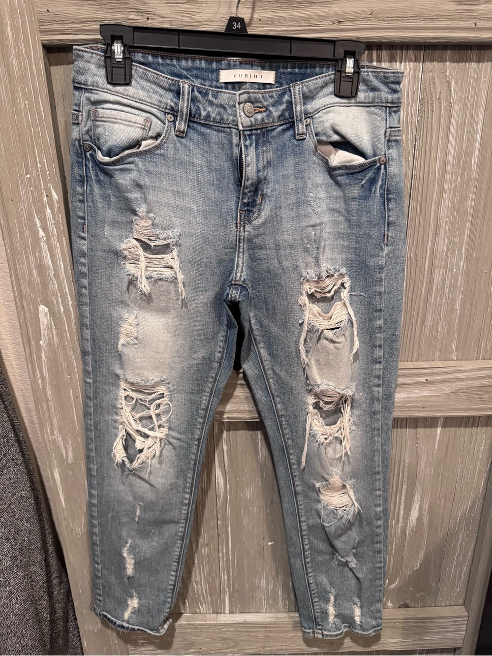 eunina Light Blue Distressed Boyfriend Jeans